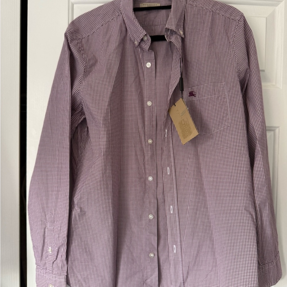 Burberry Men's Purple Checkered Dress Shirt